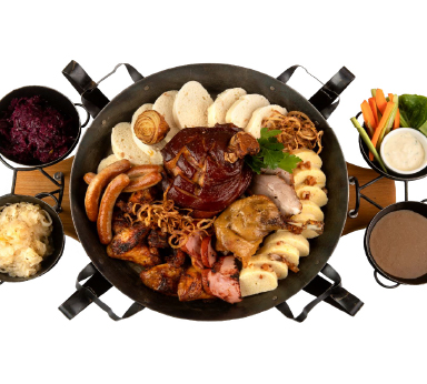 Royal Platter2 600 g pork, rabbit, duck, assortment of homemade dumplings, assortment of sauerkraut, sausages